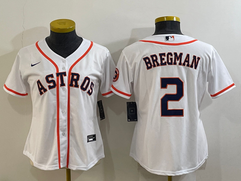 Women's Houston Astros #2 Alex Bregman White With Patch Cool Base Stitched Baseball Jersey(Run Small)
